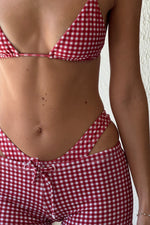 Load image into Gallery viewer, Red Ginghram Print Swim Shorts