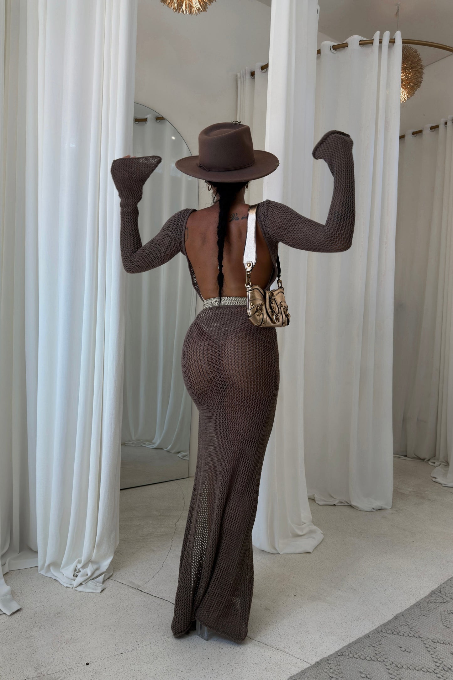 Knit maxi dress in mocha