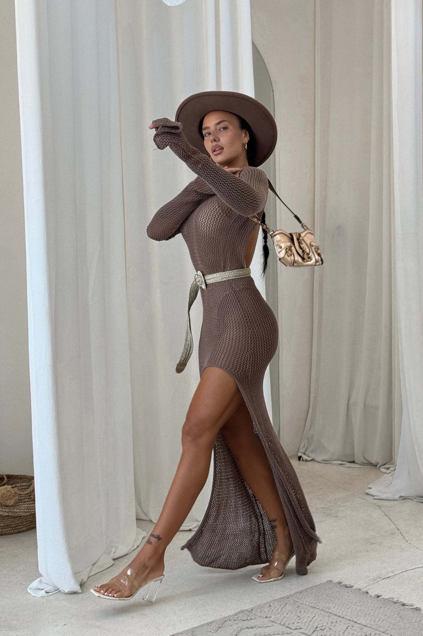 Knit maxi dress in mocha