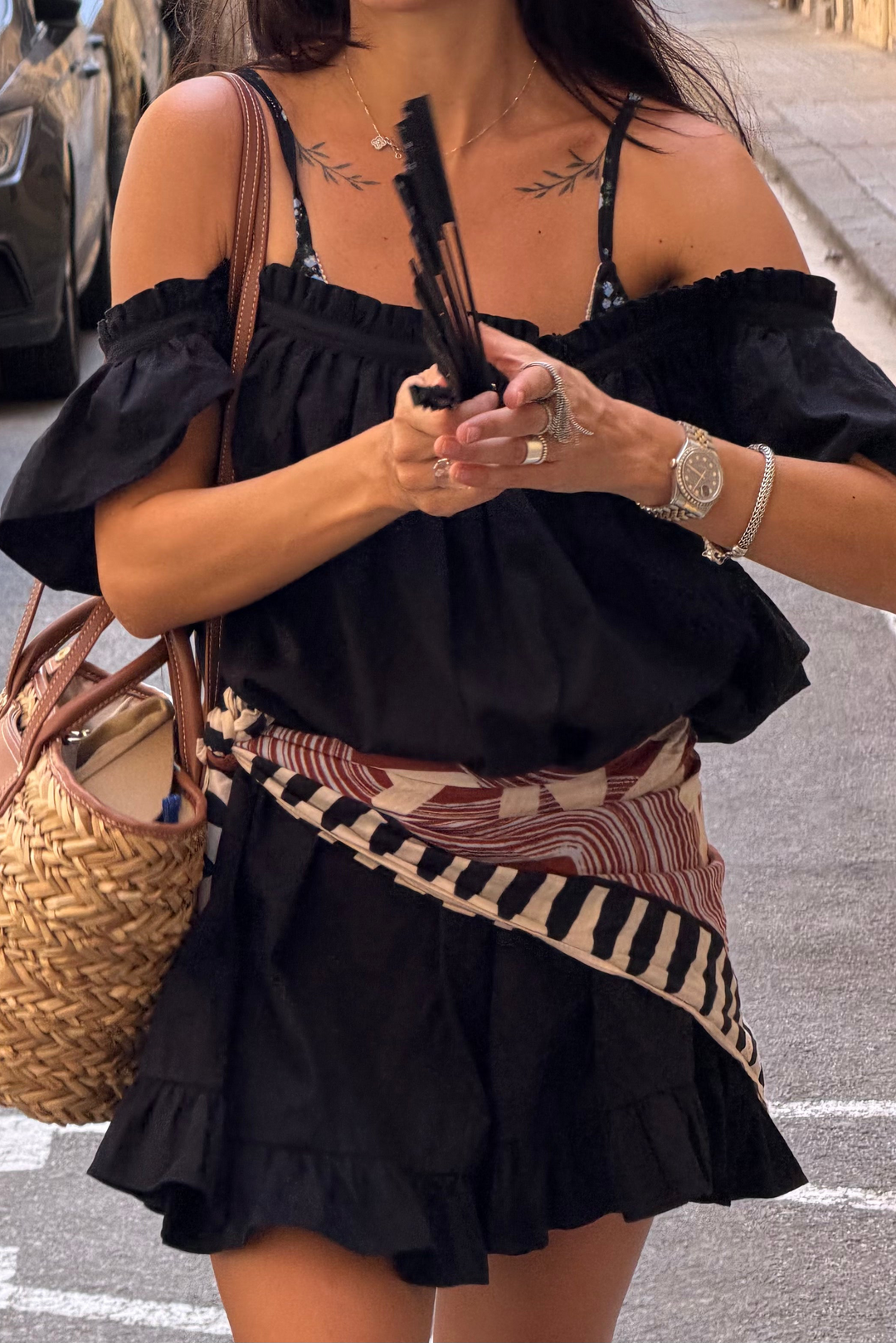 Black Cotton Mini Dress
