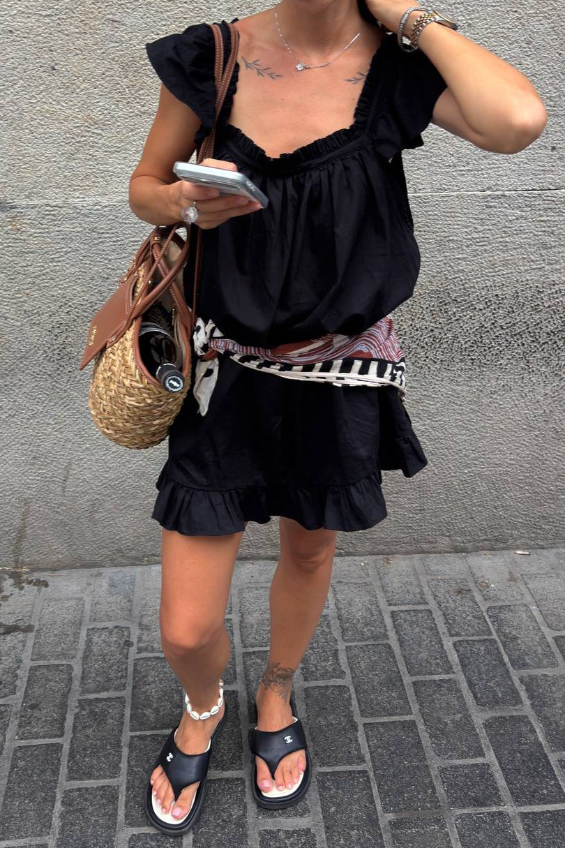 Black Cotton Mini Dress