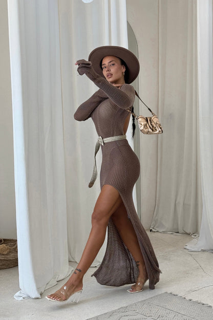 Knit maxi dress in mocha