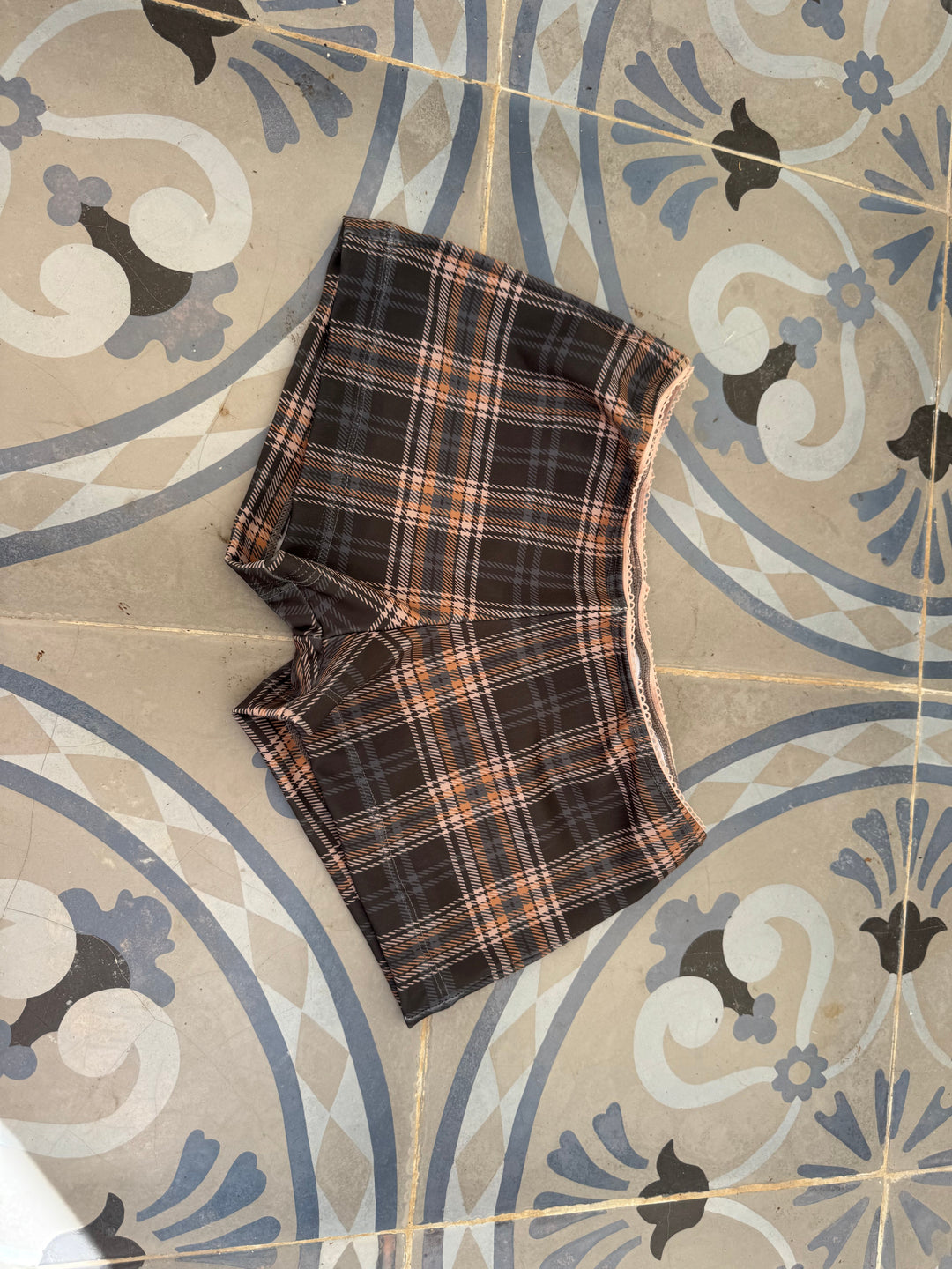 Plaid Brown Mini Shorts