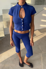Load image into Gallery viewer, Button Capri Pants  Double Waist Fit
